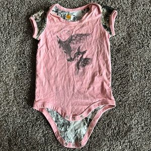 Girls 9 month Carhartt onesie. Good condition, pink on the front with 2 deer.